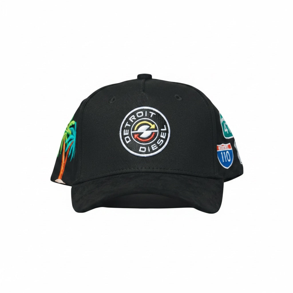 Black cap with Detroit Diesel logo on a white background